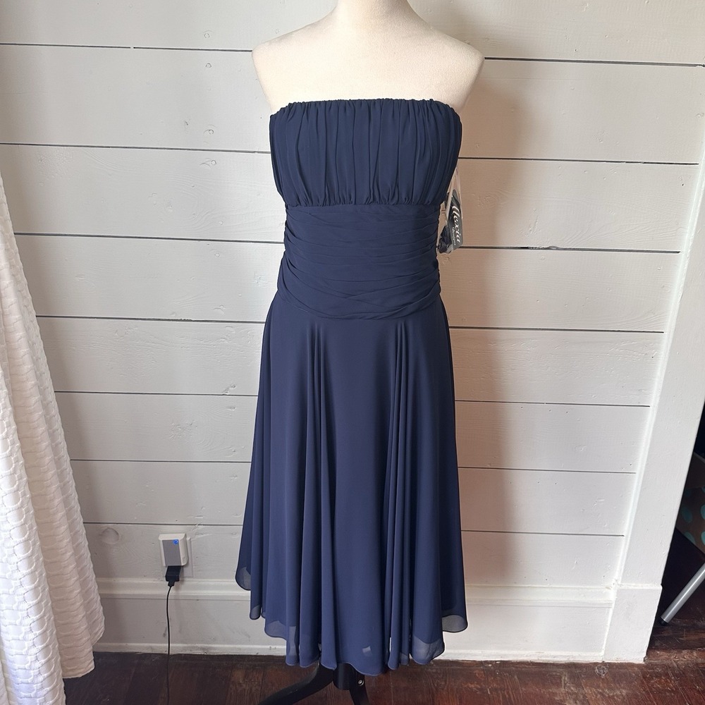 Alexia Design New 10 Navy Chiffon Strapless Dress Bridesmaid Wedding Occasion